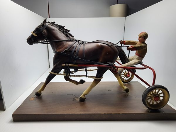 Breyer Pacer with Hand-carved Jockey and Sulky on Wooden Base